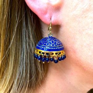 Blue & gold filigree earrings - chandelier, dangle